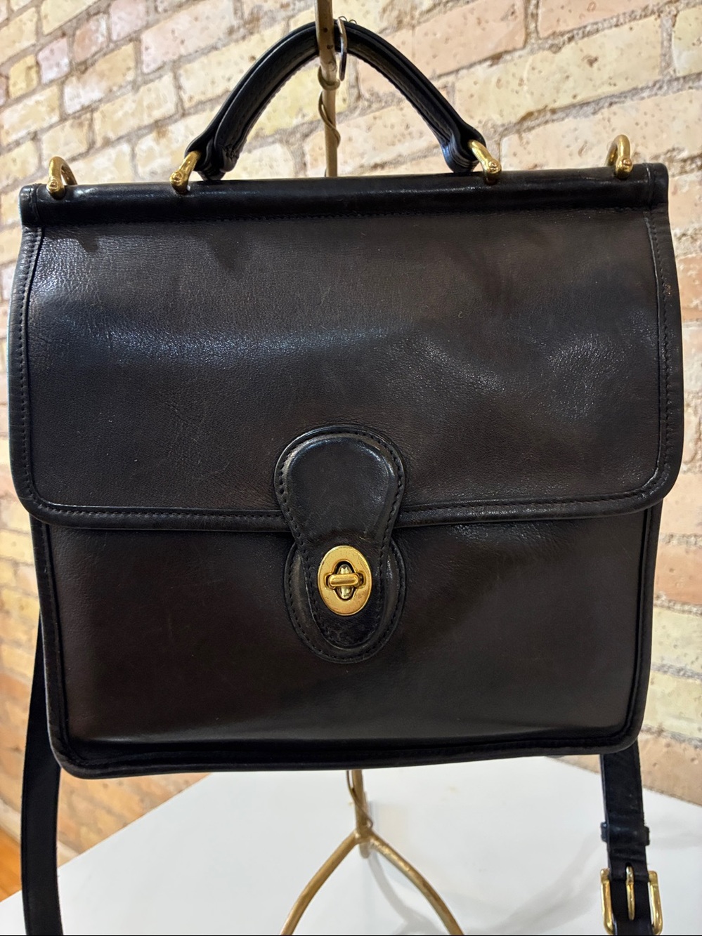 Coach Willis Bag J13-9927 Vintage Dark Brown Leather Top-Handle Crossbody Bag.
